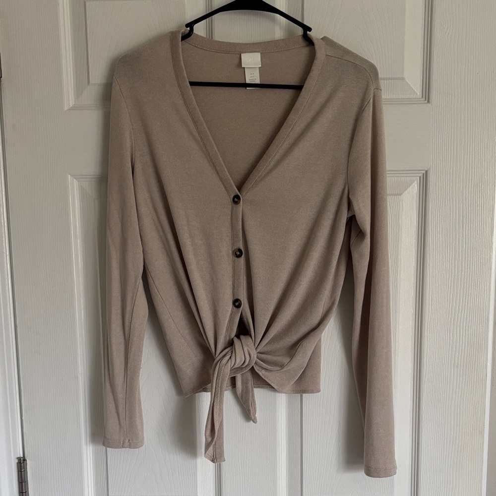 H&M Taupe Button-Front V-Neck Cardigan
